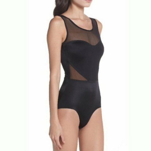 NWT Sam Edelman | Scoop Neck Heart Shape Bodice Sheer Mesh Sleeveless Bodysuit - Picture 2 of 11